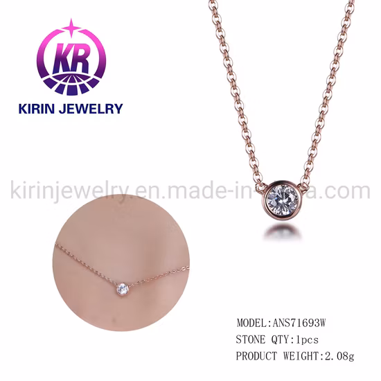 Collier avec pendentifs ronds en or Rose, diamant naturel personnalisé, grande pierre